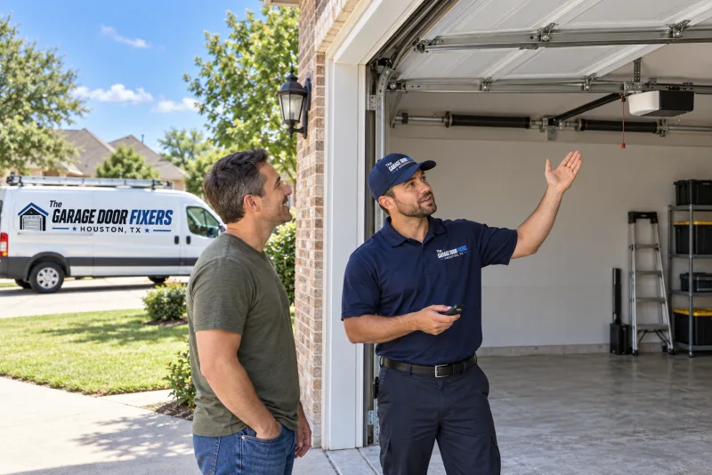Garage door repair day or night in Iowa Colony, TX: walking the homeowner through the finished repair