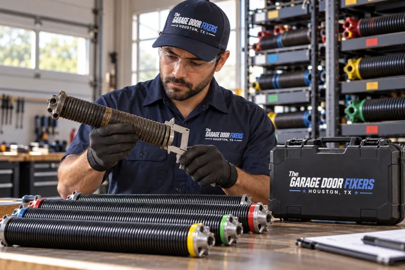Torsion spring on the garage door snapped in Clear Lake, TX: matching the replacement spring