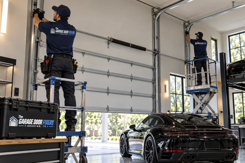 Garage door's track is bent or broken in Alief, TX: a high lift track conversion