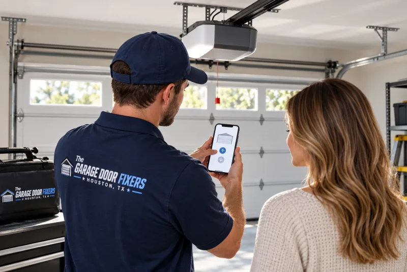 Remote problem keeping the garage door open in Highlands, TX: setting up a smart opener